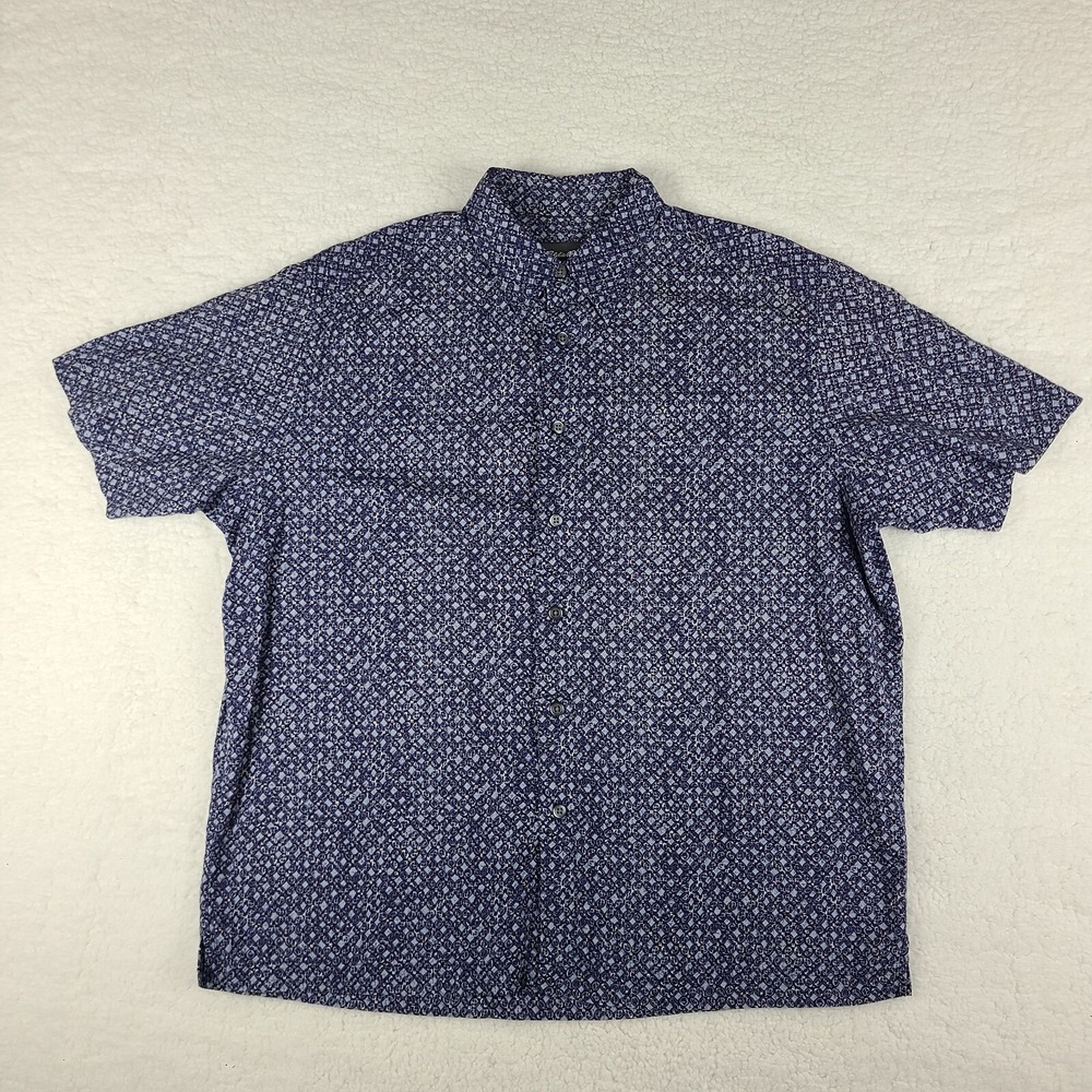Eddie Bauer Dress Shirt‎ Mens Large Blue Geometric Cotton Hawaiian Button Up